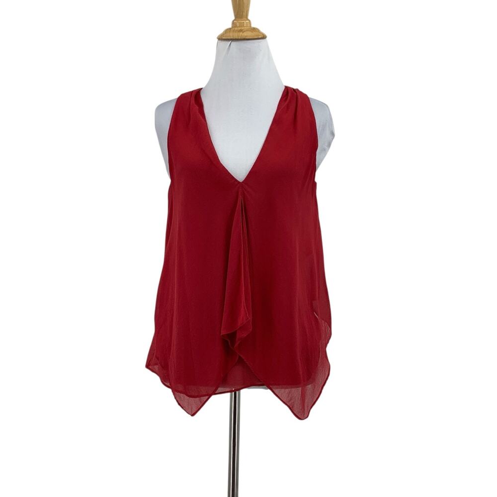 Babaton Blouse Womens XS Extra Small Red Sheer Layering V Neck Silk Sleeveless